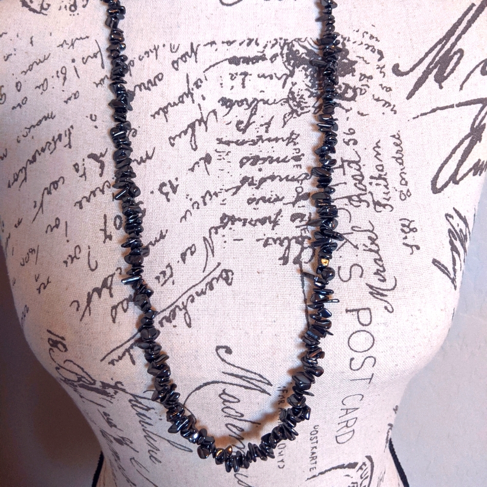 Hematite Angular Chrome Like Stone Necklace  15"